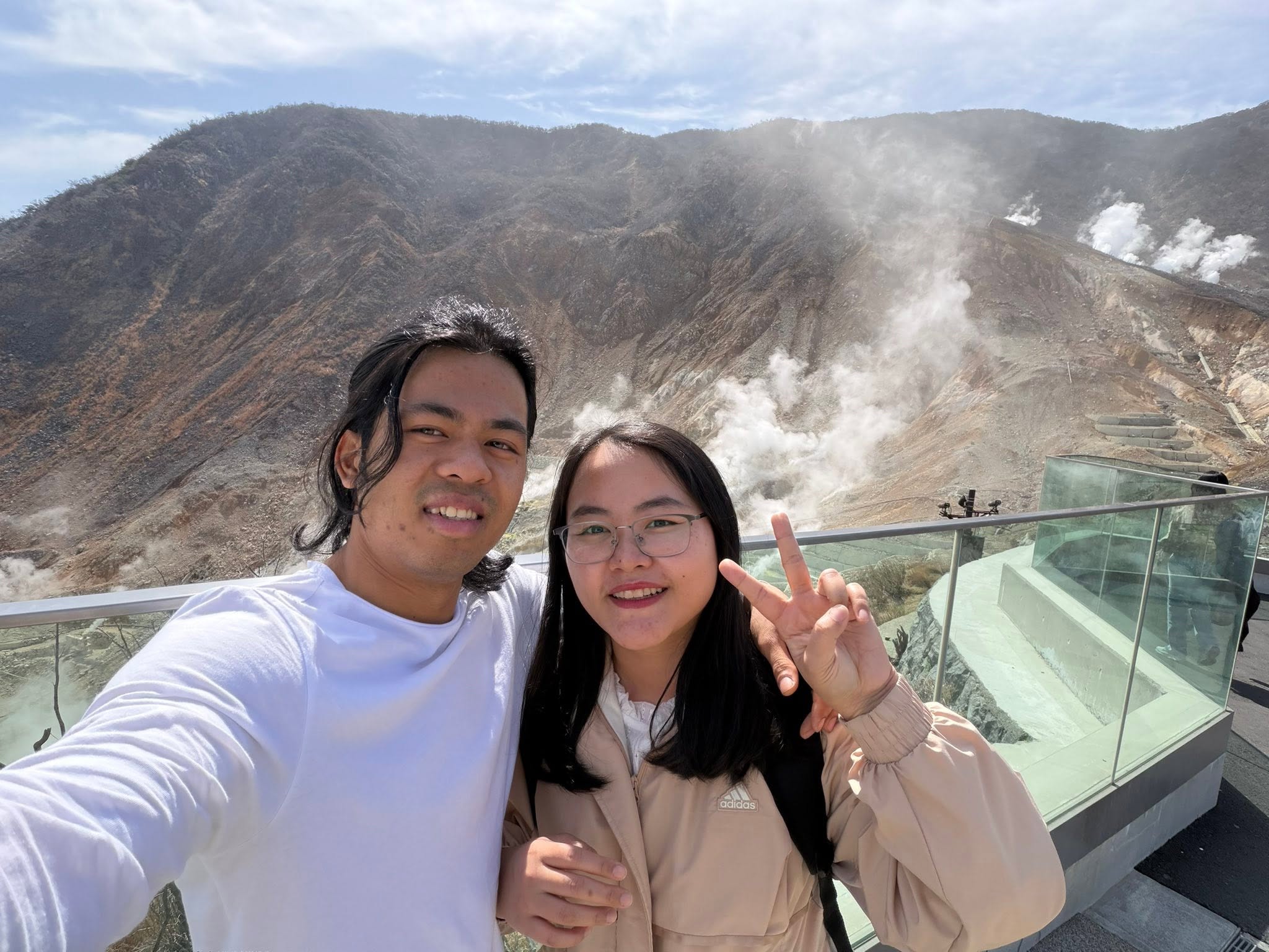 The couple together in the mountains of Japan
